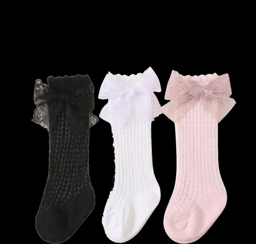Set de 3 medias altas de algodón con encaje