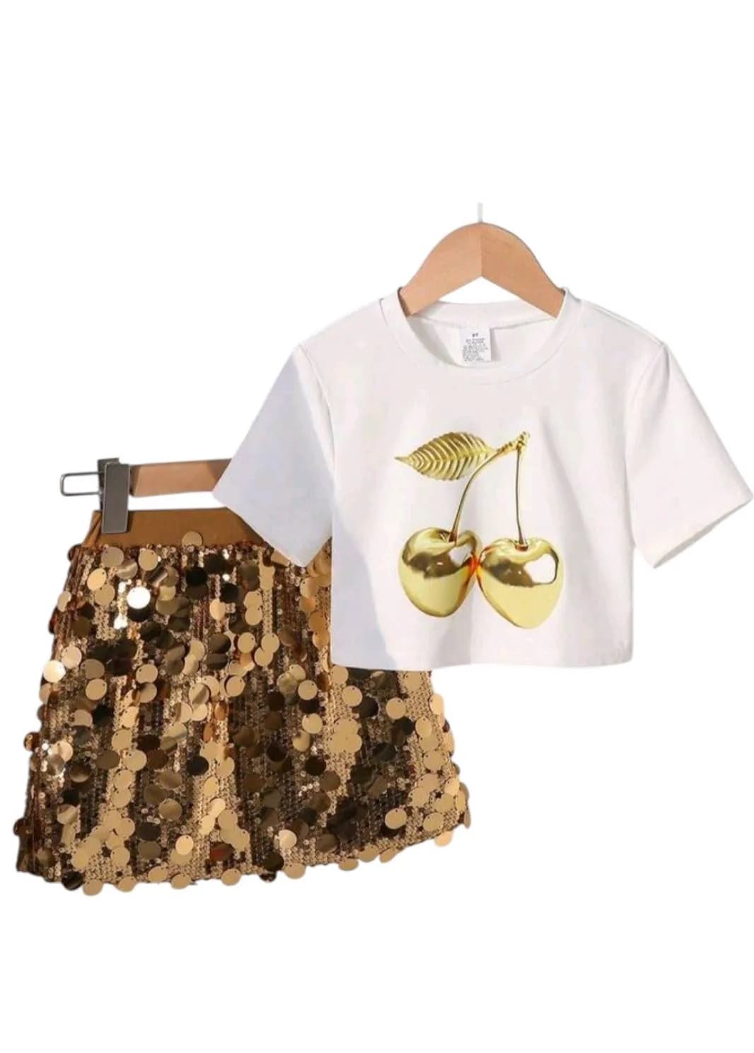 Conjunto franela blanca + falda lentejuelas
